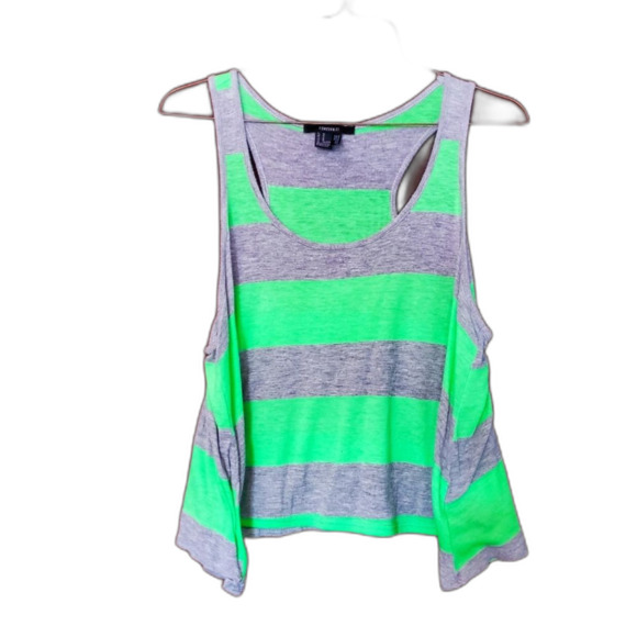 Forever 21 Striped Colorblock Cropped Tank Neon Green & Gray Workout Top - Picture 1 of 8